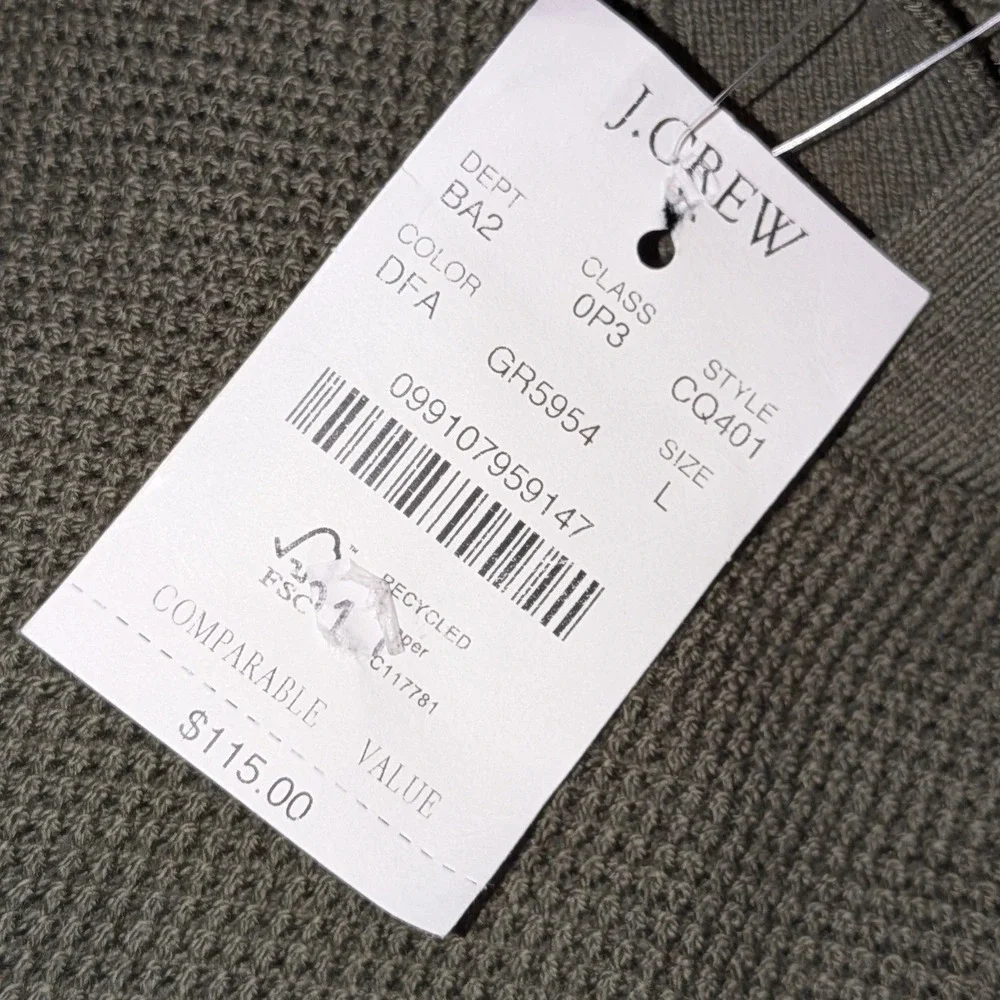 J.Crew‎ Mens Cotton Waffle Knit Sweater Polo Olive Green CQ401 Large NWT $110